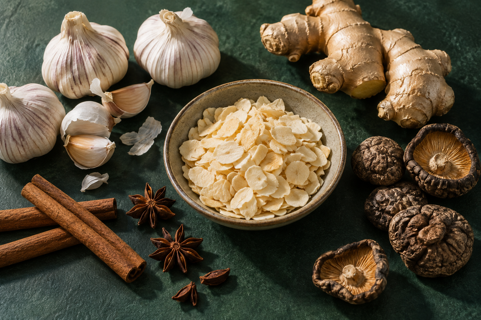 Spices and natural food ingredients arranged together